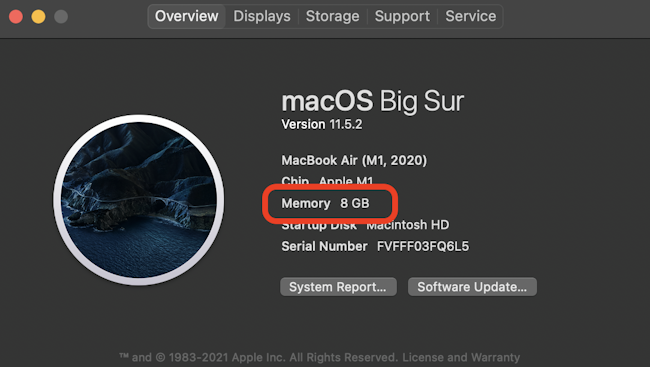 About this Mac window with RAM information