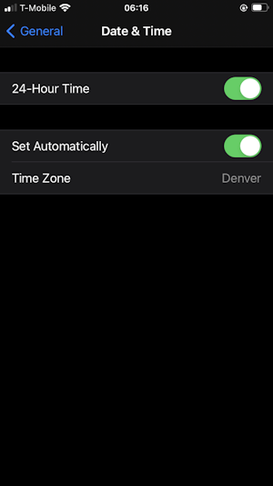 iPhone date and time system settings
