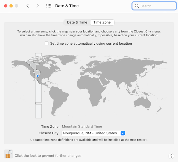 Mac Date &amp; Time system settings