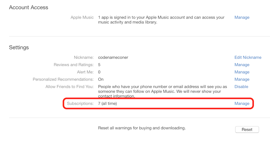 Apple Mac Music account settings