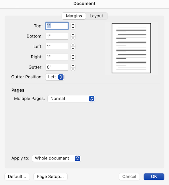 Microsoft Word for Mac document formatting options