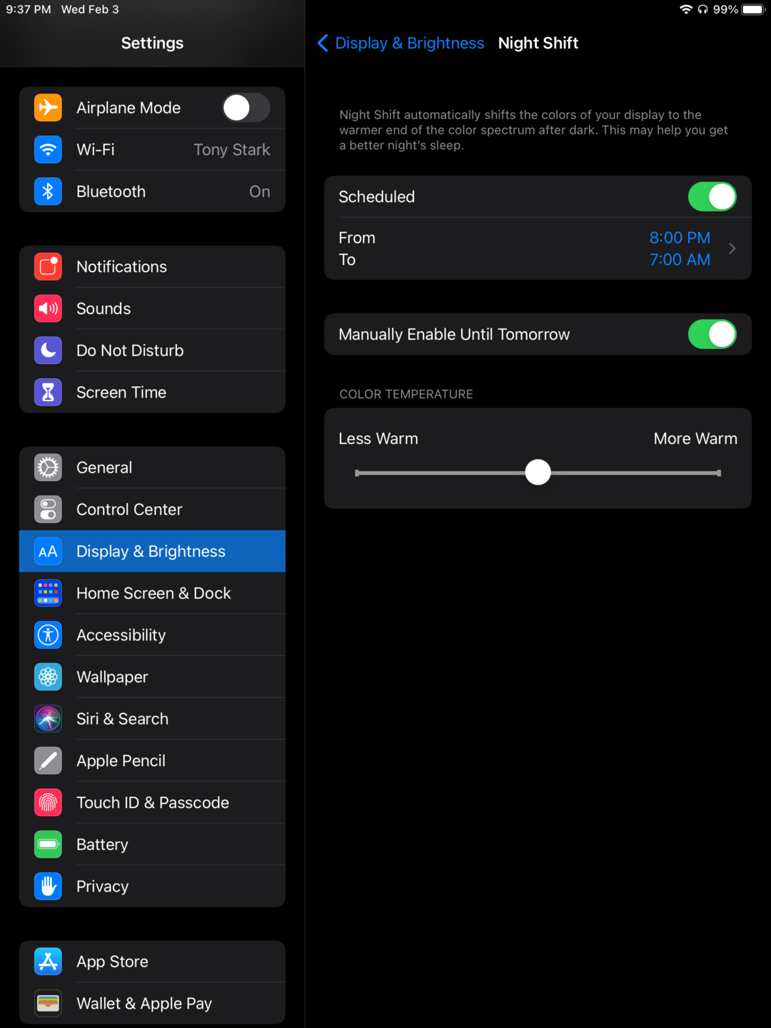 iPhone Night Shift settings