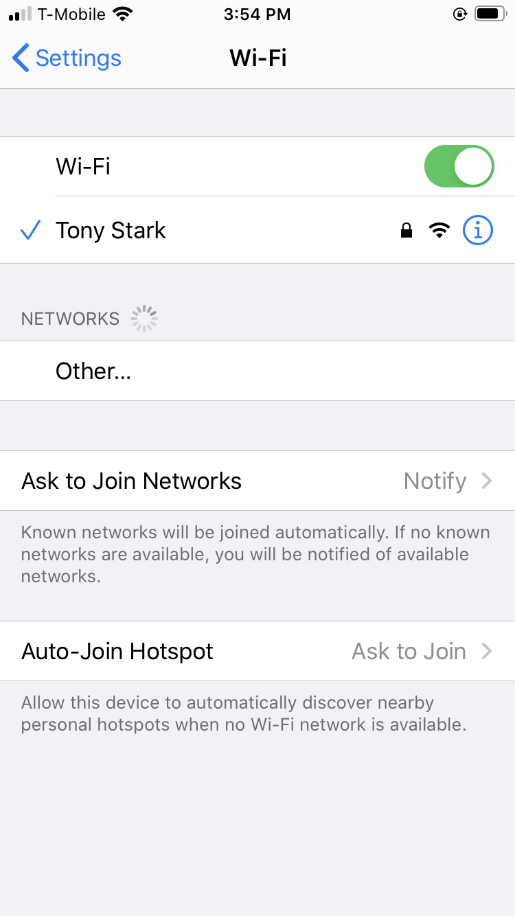iPhone Wi-Fi settings