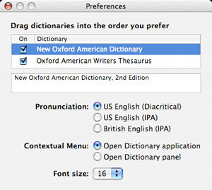 Configuring the Mac Dictionary application’s preferences