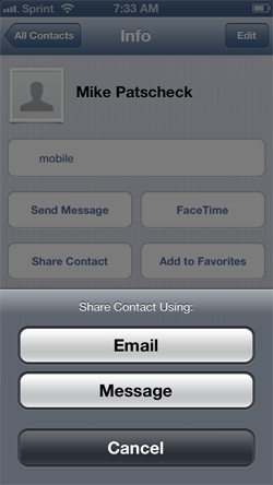 Sharing iPhone contact information
