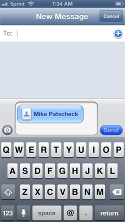 Sending iPhone contact as message
