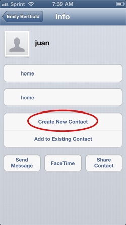 Adding sharing contact to iPhone