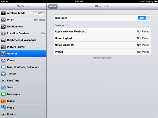List of Bluetooth devices connected to iPad