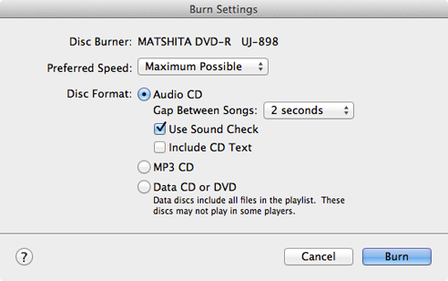 Burning a CD using iTunes