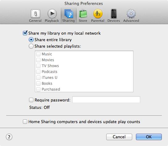 Sharing the iTunes library on a Mac