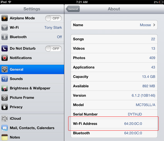 iPad MAC address