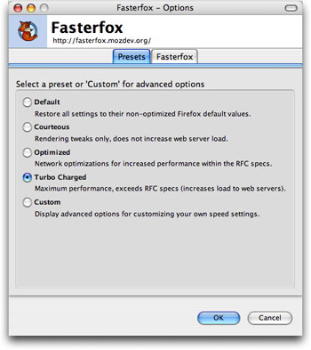 Fasterfox Firefox extension