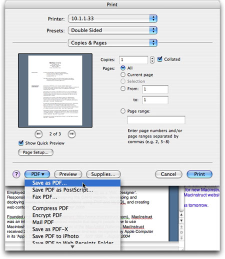 Creating a PDF file on a Mac