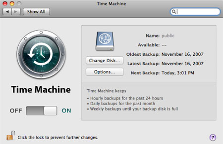 Time Machine settings