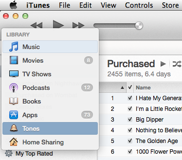 iTunes ringtones library