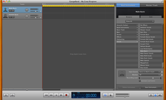 The GarageBand interface