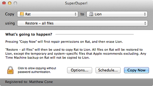 Using SuperDuper! to restore a Mac&rsquo;s hard drive from backup