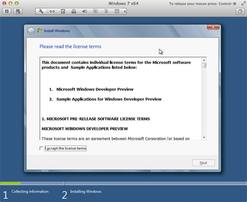 Installing Windows using VMware Fusion