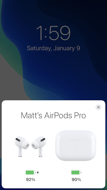 AirPods battery life level on iPhone