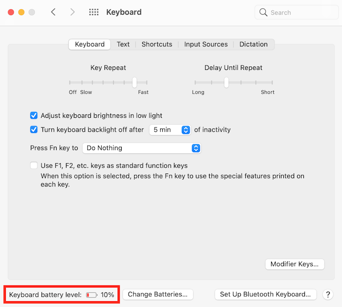 Apple keyboard in Mac system settings