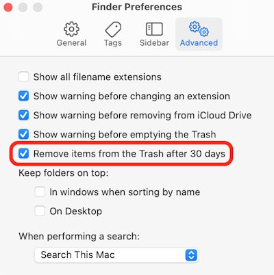 Set trash to automatically empty on Mac