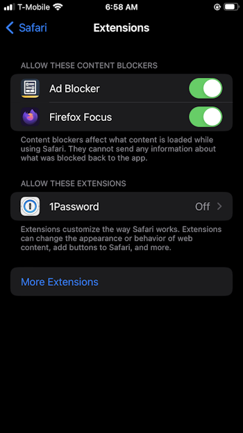 Enabling content blockers for Safari on iPhone