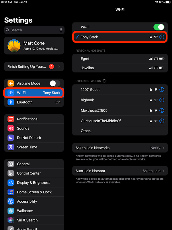 iPad wifi settings