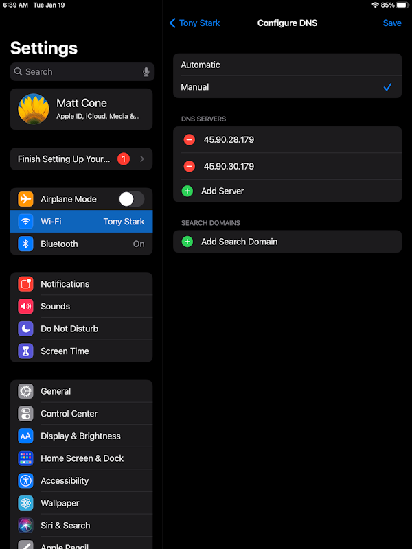 iPad network settings