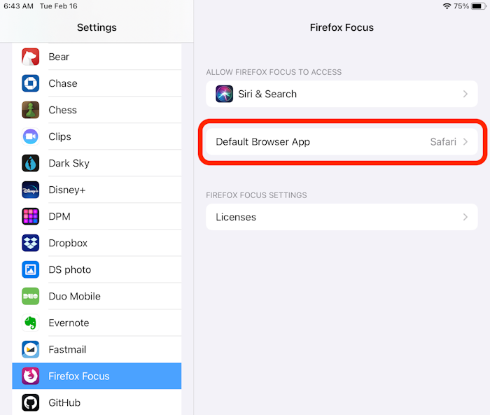 Change the default web browser on your iPad