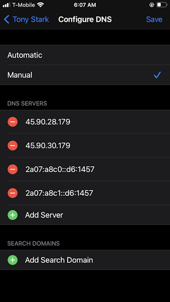 iPhone DNS settings