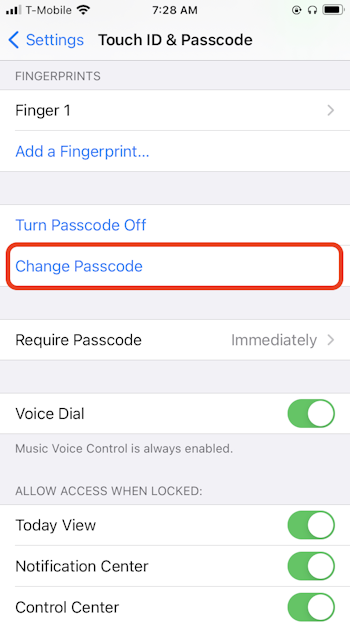 Change iPhone passcode