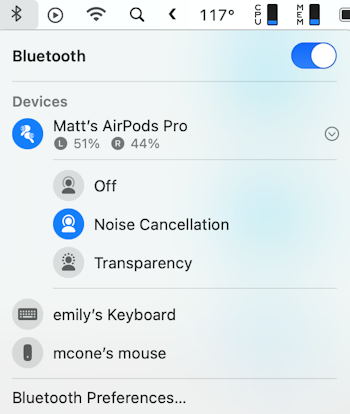 Connect AirPods to Mac using Bluetooth menu