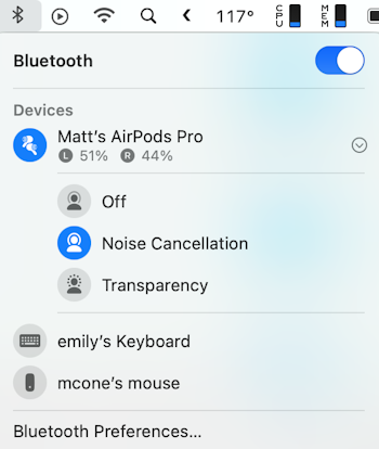 AirPods battery life level on Mac