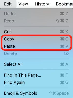 copy and paste email on mac