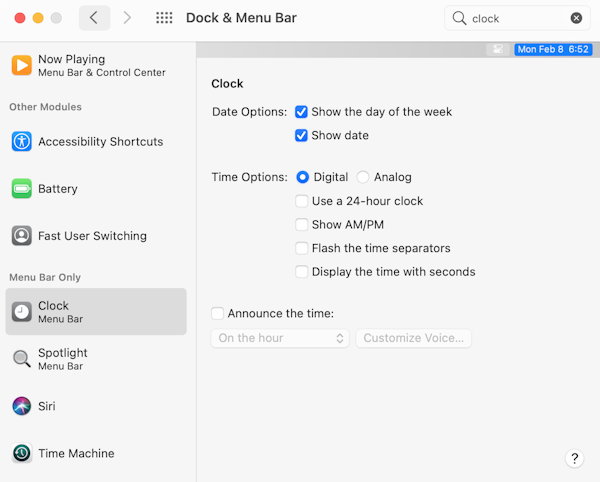 Mac clock settings