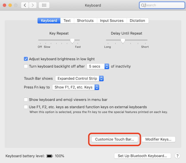 Customize Mac touch bar