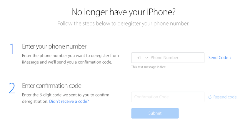 Disable and deregister iMessage on Apple&rsquo;s website