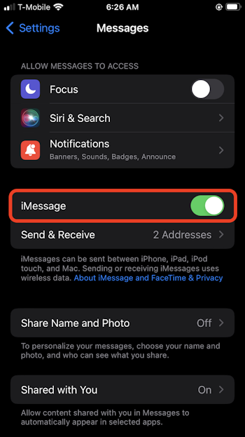 Disable iMessage on an iPhone