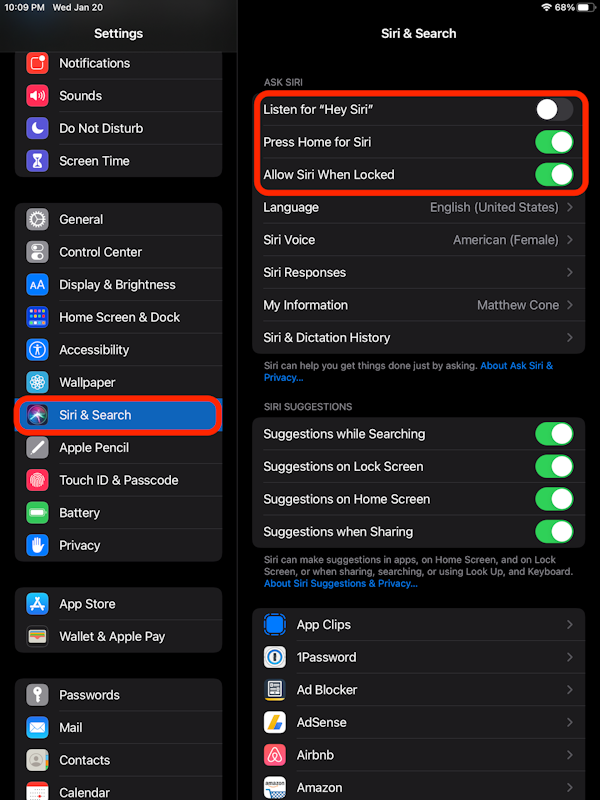 Disabling Siri on an iPad