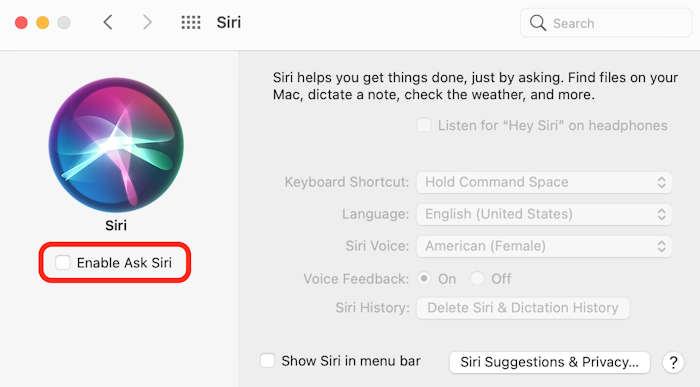 Disable Siri on a Mac