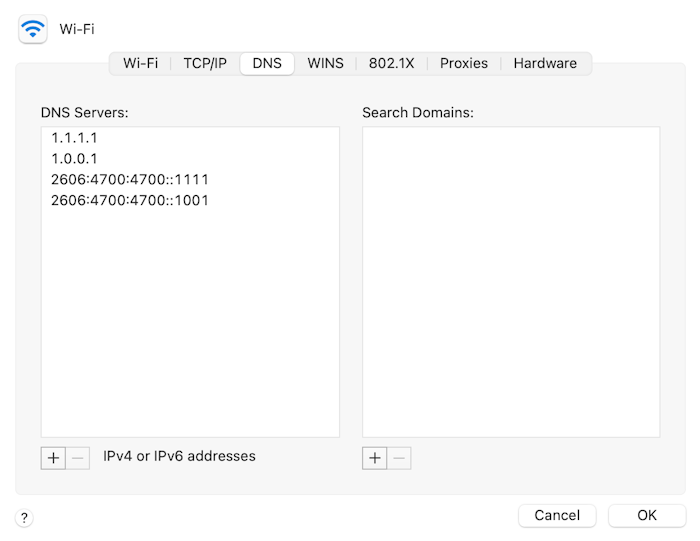 Changing the DNS server settings on your Mac