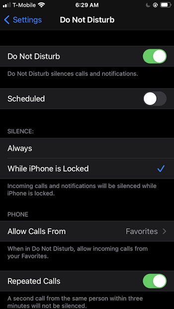 Do Not Disturb iPhone settings