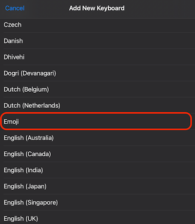 Enabling the emoji keyboard on iPhone and iPad