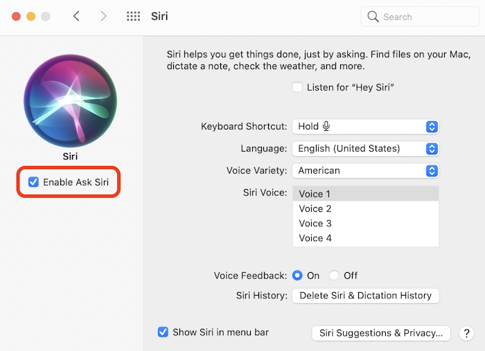 Enabling Siri on a Mac