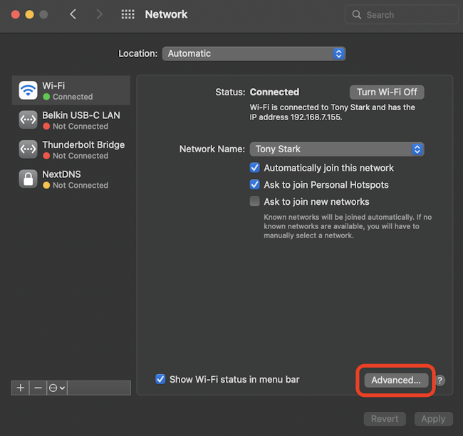Mac Wi-Fi network settings
