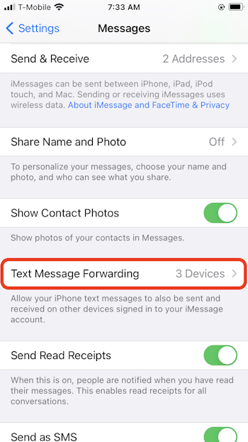 Forward text messages from iPhone to Mac