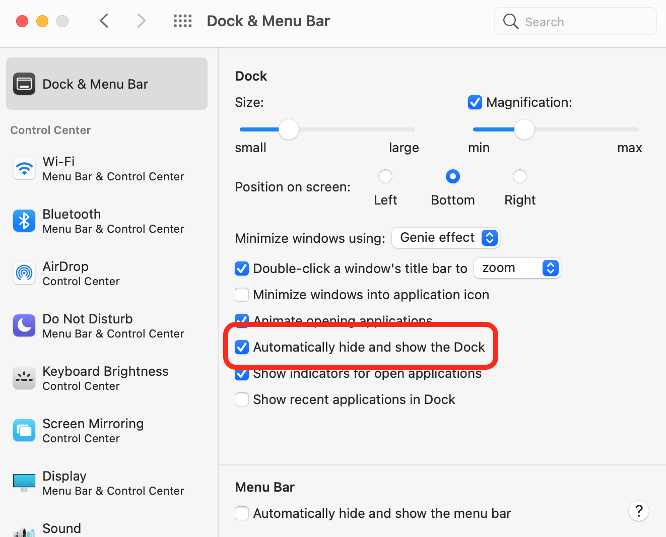 how to hide mac dock bar