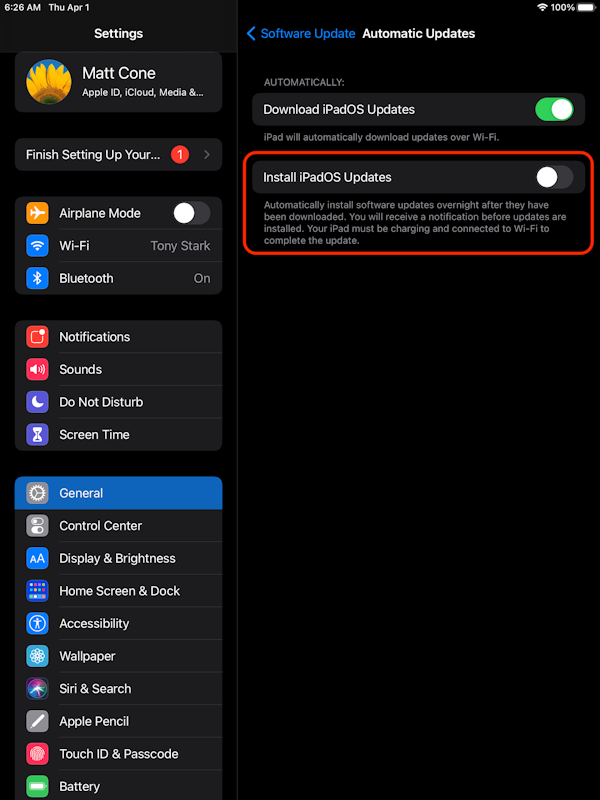 Disable automatic updates on your iPad