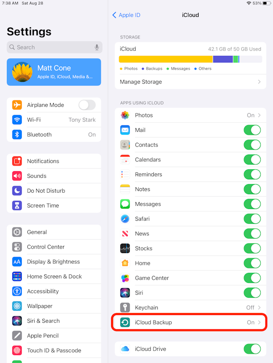 Backing up iPad to iCloud