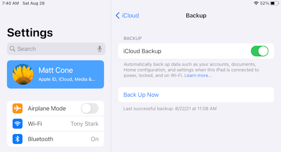 Backing up iPad to iCloud